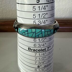 Navajo silver turquoise stone inlay cuff bracelet signed Jim Harrison